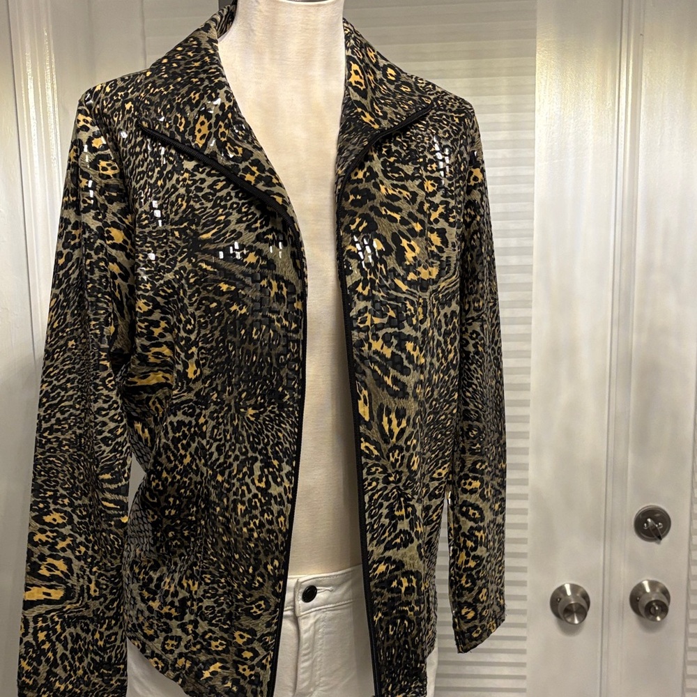 Stylish Leopard Print Shiny Women's Jacket size M